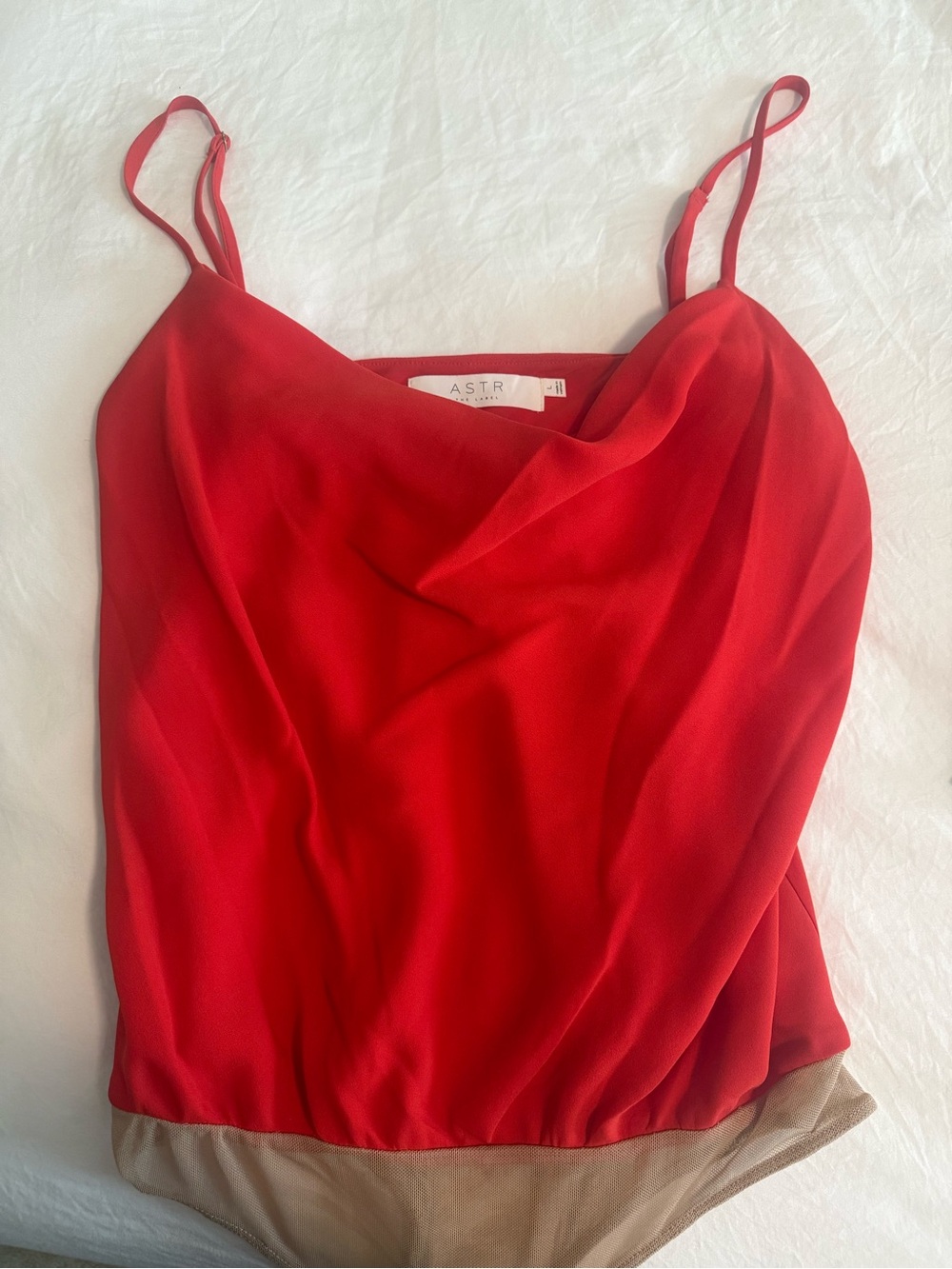 Astr Red Draped Cowl Neck Camisole with Tan Hem